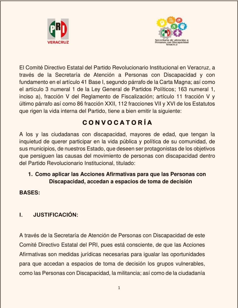 Convocatoria del Curso: Como aplicar las Acciones Afirmativas para que las Personas con Discapacidad, accedan a espacios de toma de decisión.